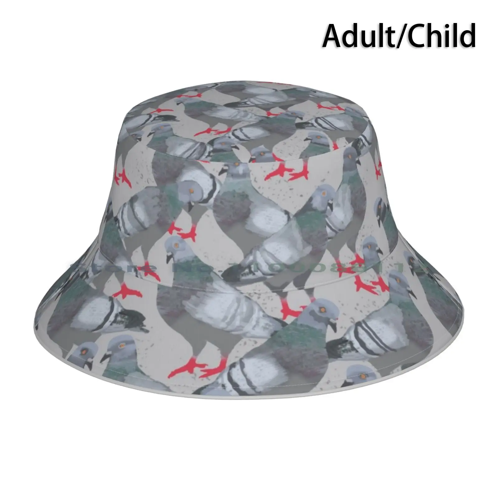 Pigeons On A City Sidewalk Bucket Hat Sun Cap New York City Urban Funky Grey Birds Cityscape Pavement Concrete City Sidewalk