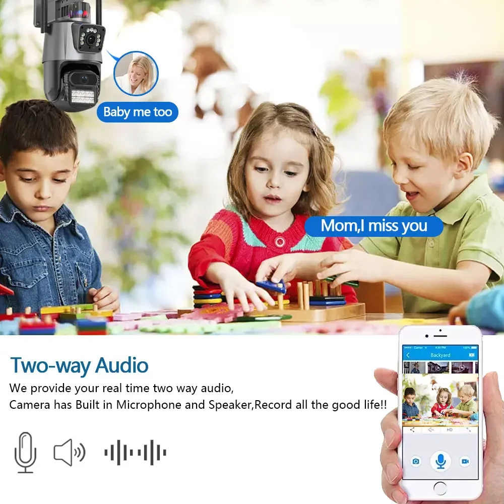 8MP Wifi Camera Dual Lens Security Protection Waterproof Security CCTV Video Surveillance Camera 2K Police Light Alarm IP Camera