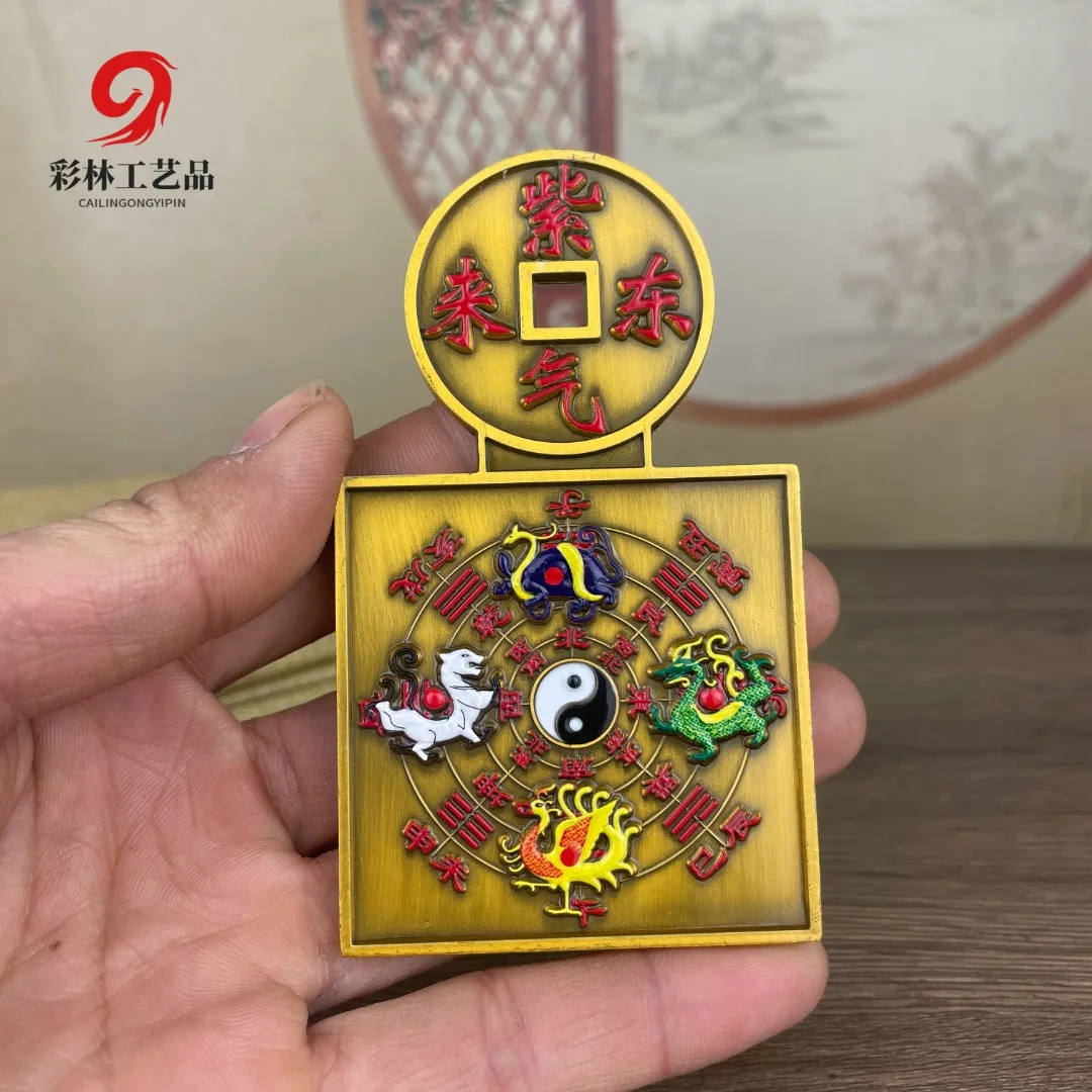 Metal Feng Shui Statue Pendant Tian Guan blesses Shanhai Town Original color Color painting Dimensions: Width 6cm, Height 10.5cm