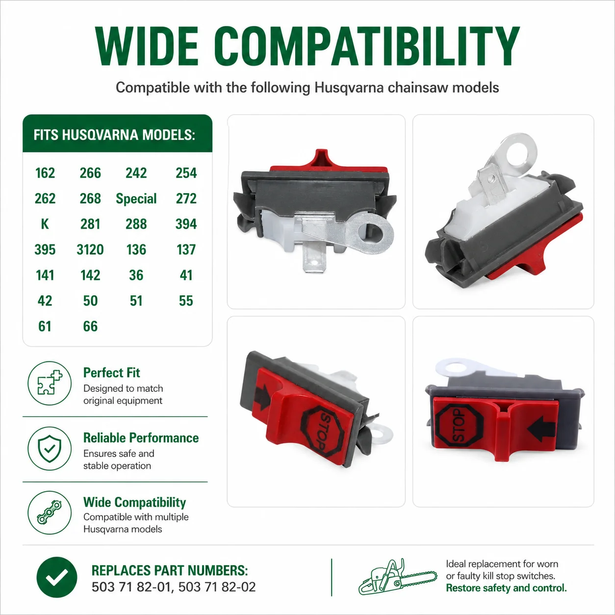 10Pcs Kill Stop Switch Kit For Husqvarna Saw Parts 394 395 3120 136 137 141 142 36 41 42 50 51 55 61 66 OEM 5.9-02/5.6-02.66