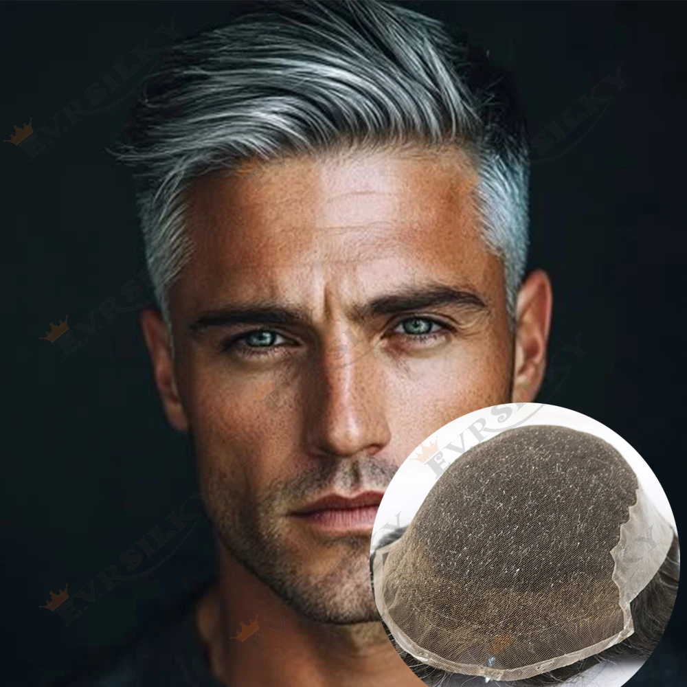 

Прочный Q6 Невидимые отбеливающие узлы Кружева спереди Натуральные волосы Мужские парики 1b30 Серый Черный Коричневый Кружева и ПУ Человеческие волосы Парик Протезы