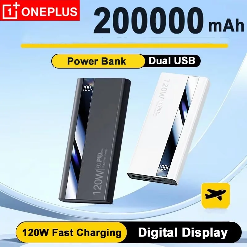 

OnePlus 120 Вт 200000 мАч Power Bank высокой емкости с цифровым дисплеем и быстрой зарядкой Powerbank Портативное зарядное устройство для iPhone Xiaomi