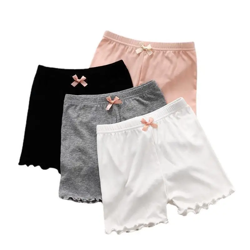 Kids Safety Shorts – Soft Knit Layering Bottom with Ruffled Hem & Fixed Bow (Mid-Thigh Length, for Dresses & Skirts)