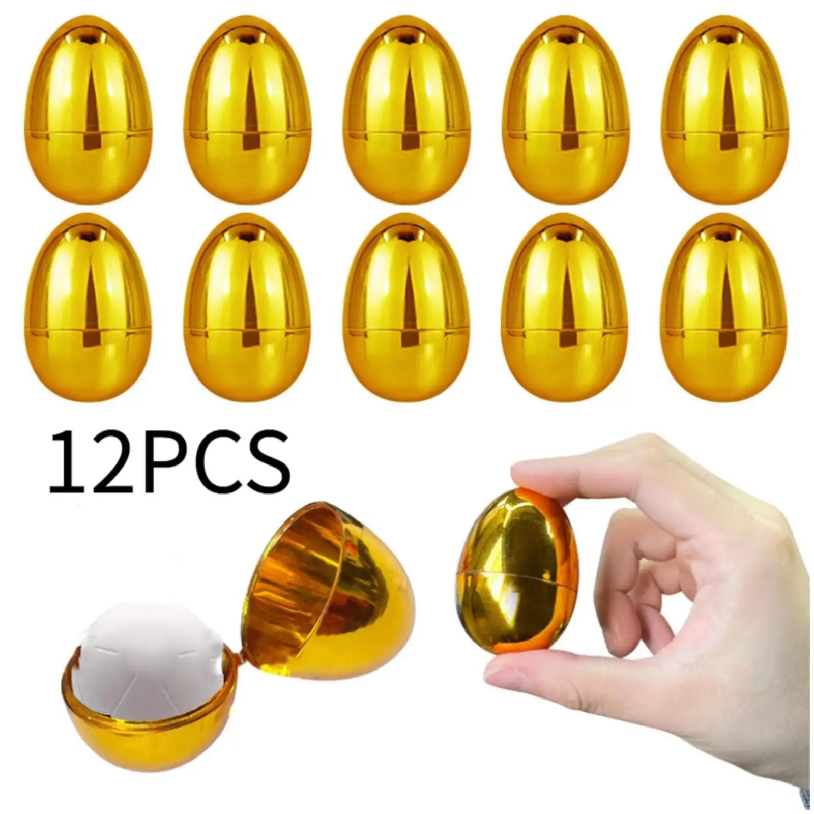 12/24/36Pcs Golden Easter Eggs Plastic Empty Egg Decorating Kit Basket Stuffers for Easter Egg Hunt Filling Treats Birthday