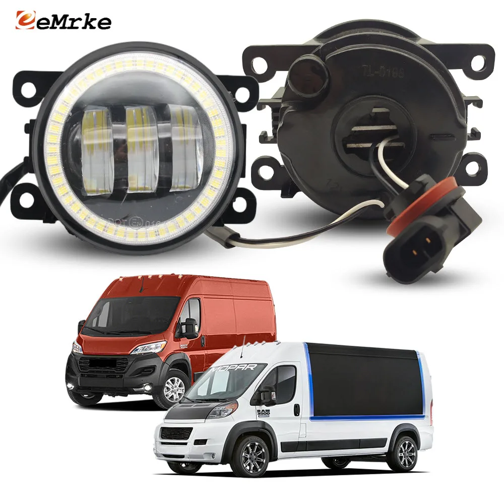 Factory Style Halogen LED Fog Lights For RAM Promaster 1500 2500 3500 2013-2025 With Lens Angel Eye DRL Daytime Running Lamp