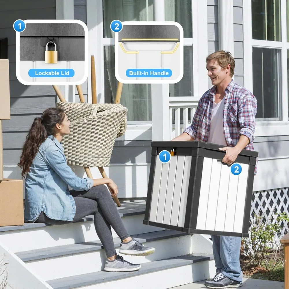 صندوق تخزين سطح السفينة من الراتنج سعة 50 جالونًا - أثاث فناء خارجي قابل للقفل، ملحق حمام السباحة، تخزين أدوات الحديقة، مقاوم للماء #3