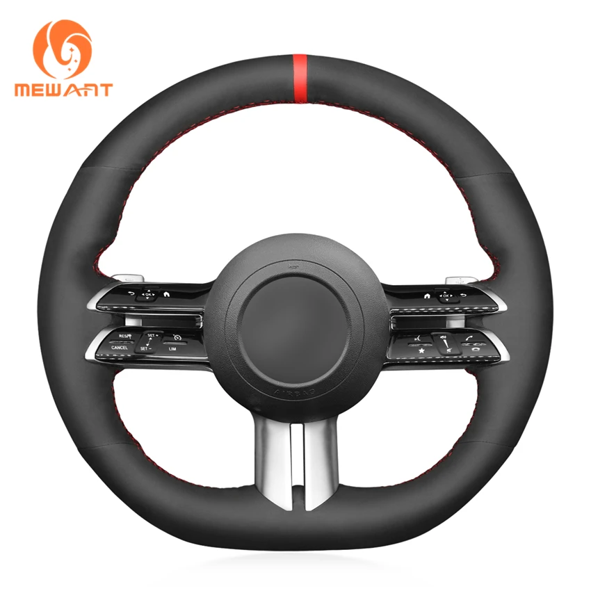 

MEWANT Black suede Leather Car Steering Wheel Cover for Mercedes-Benz C-Class (W206) CLS-Class (C257) E-Class (W213) EQE