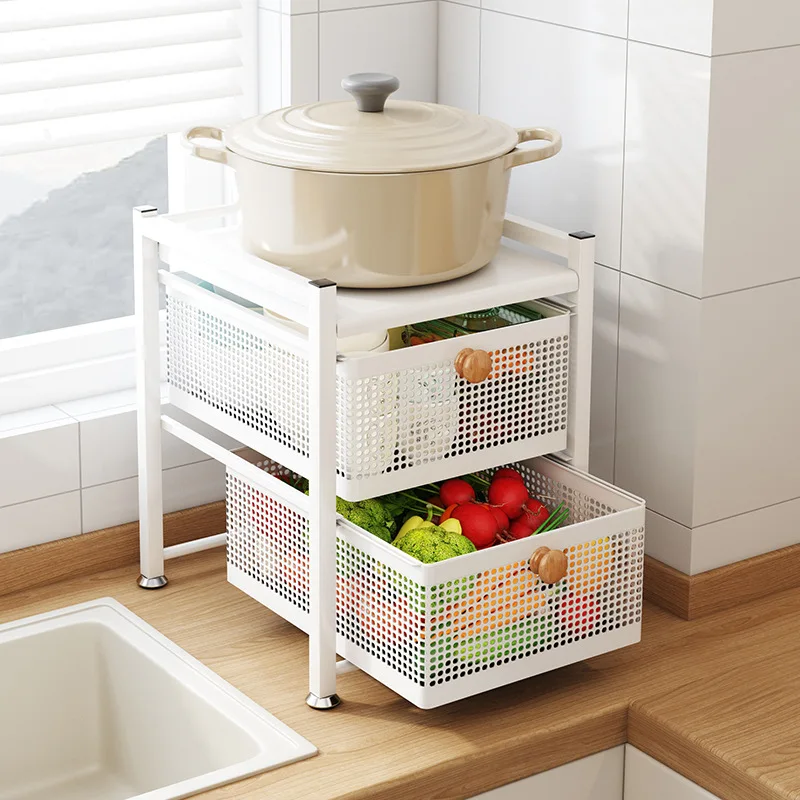 

Rack Holder Sink Shelf Push and Pull Drawer Type Seasoning Shelf Telescopic Layering Toilet Supplies Storage and Sorting Kitchen