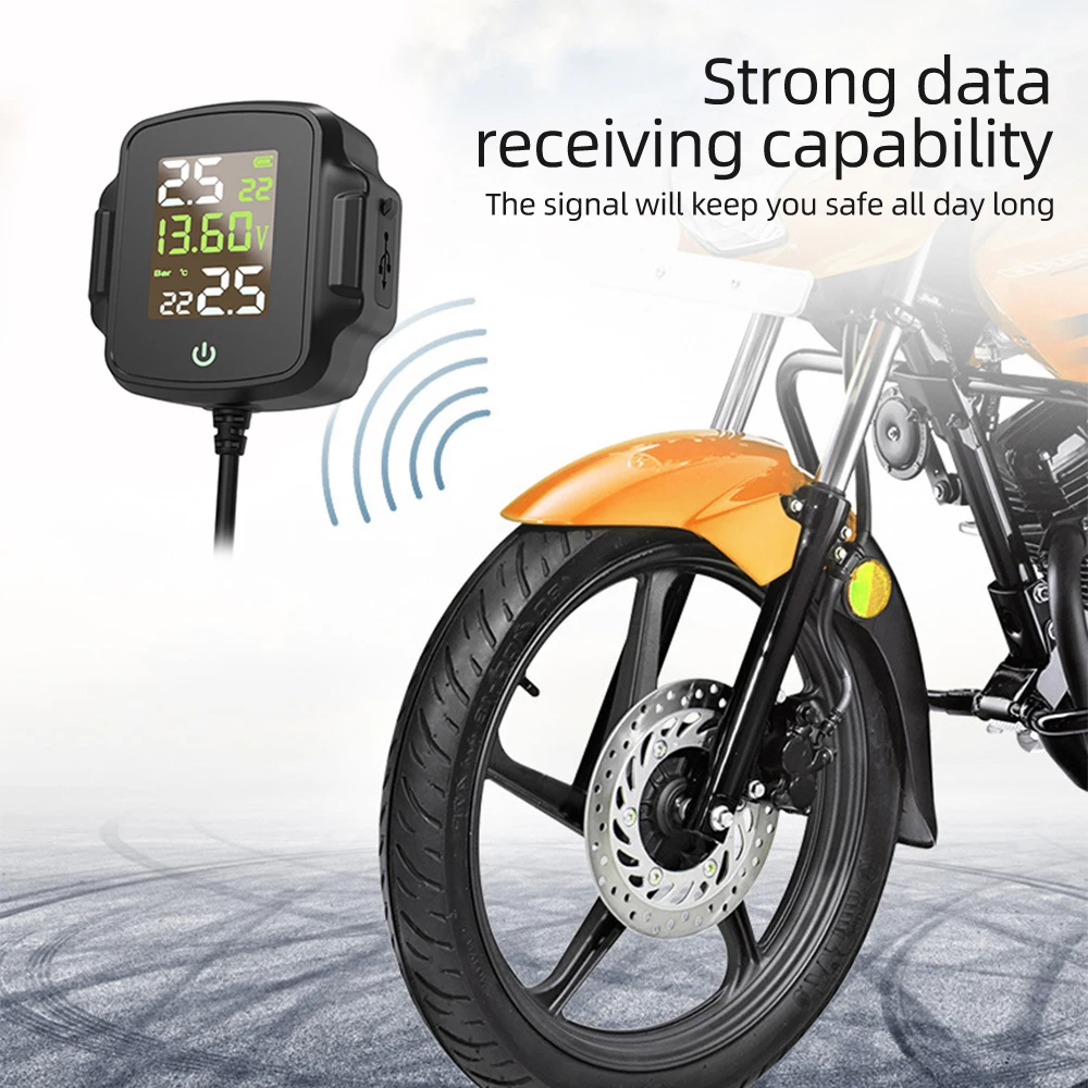 Wireless LCD Display Motorcycle TPMS Tyre Temperature Tester With 2 Sensors Bike Motor Tire Pressure Monitoring Alarm System