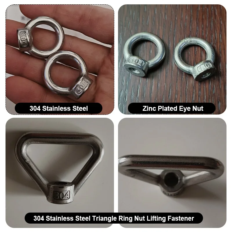 304 Stainless Steel Zinc Plated Carbon Steel Lifting Eye Nut Round Triangle Ring M3-M24 Threaded Fastener Hardware