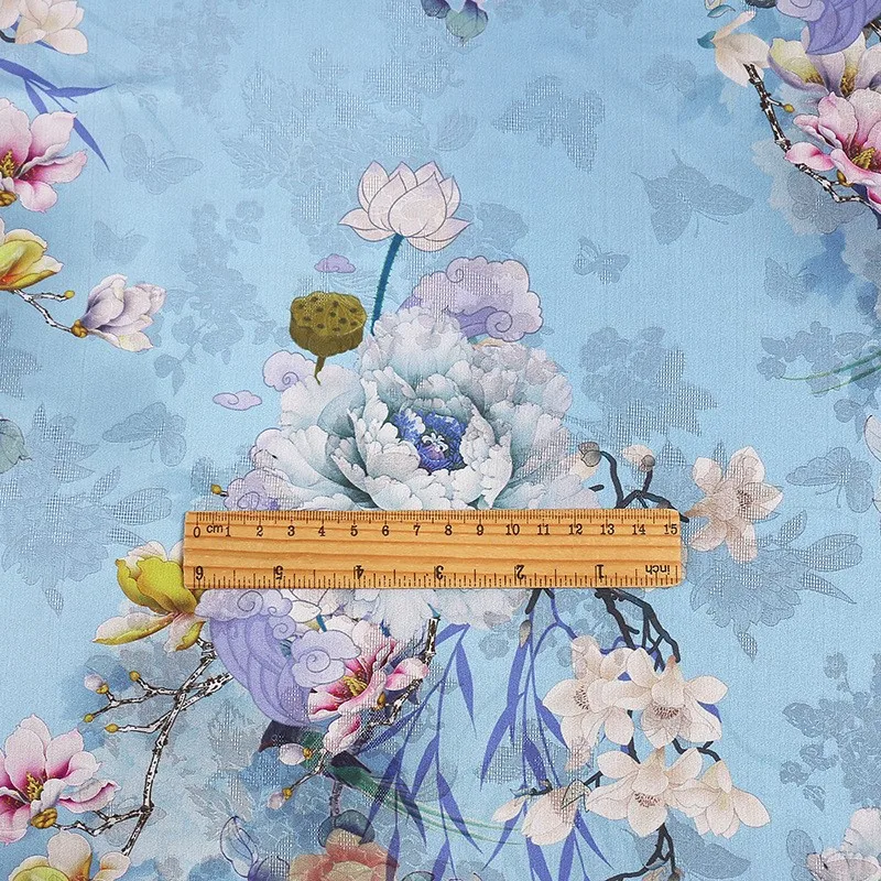 赤いガーゼフラワーユリプリント生地チャイナドレス春