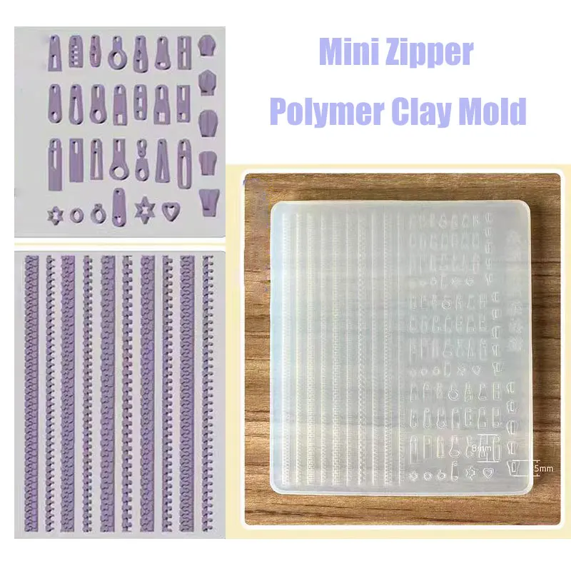 

Miniature Zipper Chain Texture Soft Clay Silicone Mold Handmade Various Shapes Stereo Zipper Head Collection Silicone Resin Liquid Clay Glue Mold Mini