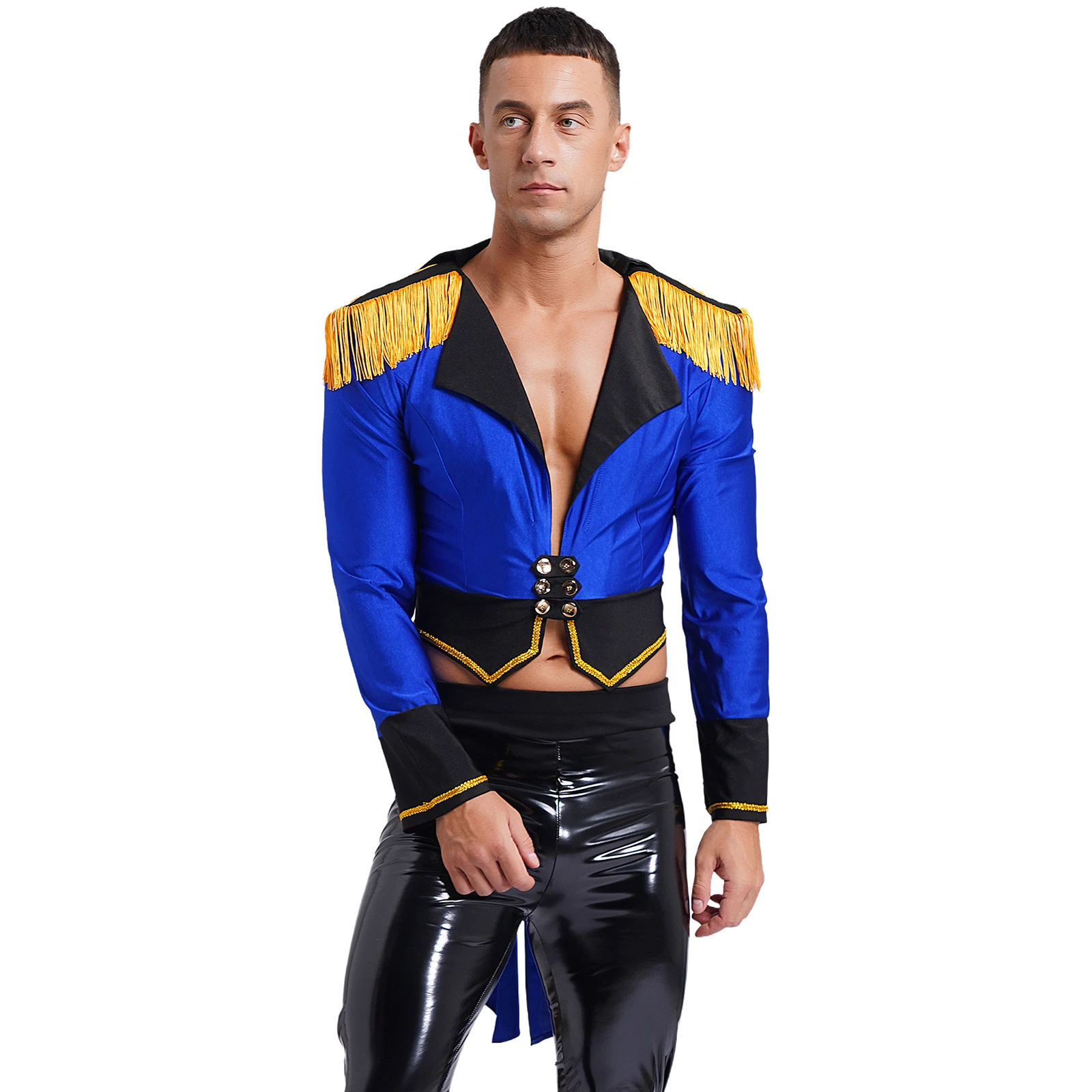 Mens Circus Outerwear Circus Ringmaster Magician Halloween Cosplay Costume Long Sleeve Deep V Neck Double-Breasted Tailcoat