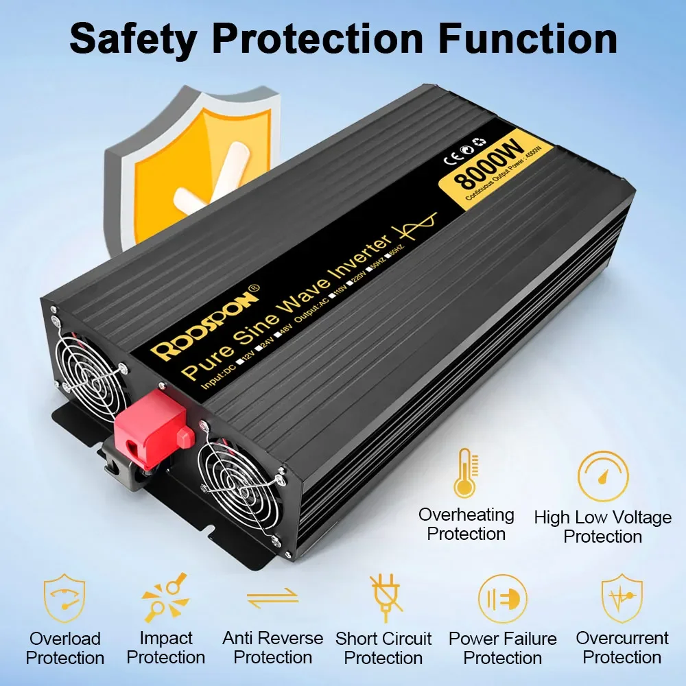 7000W 8000W Pure Sine Wave Inverter Dual European regulations  Power DC 12V  to  AC 220V Intelligent  for Car Home Laptop Solar