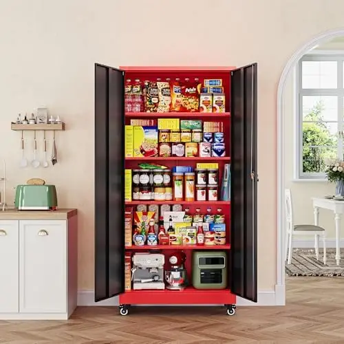 Metal Garage Storage Cabinets with Lock Door and Adjustable Shelves, Steel Tool Cabinets for Home,Office,Warehouse