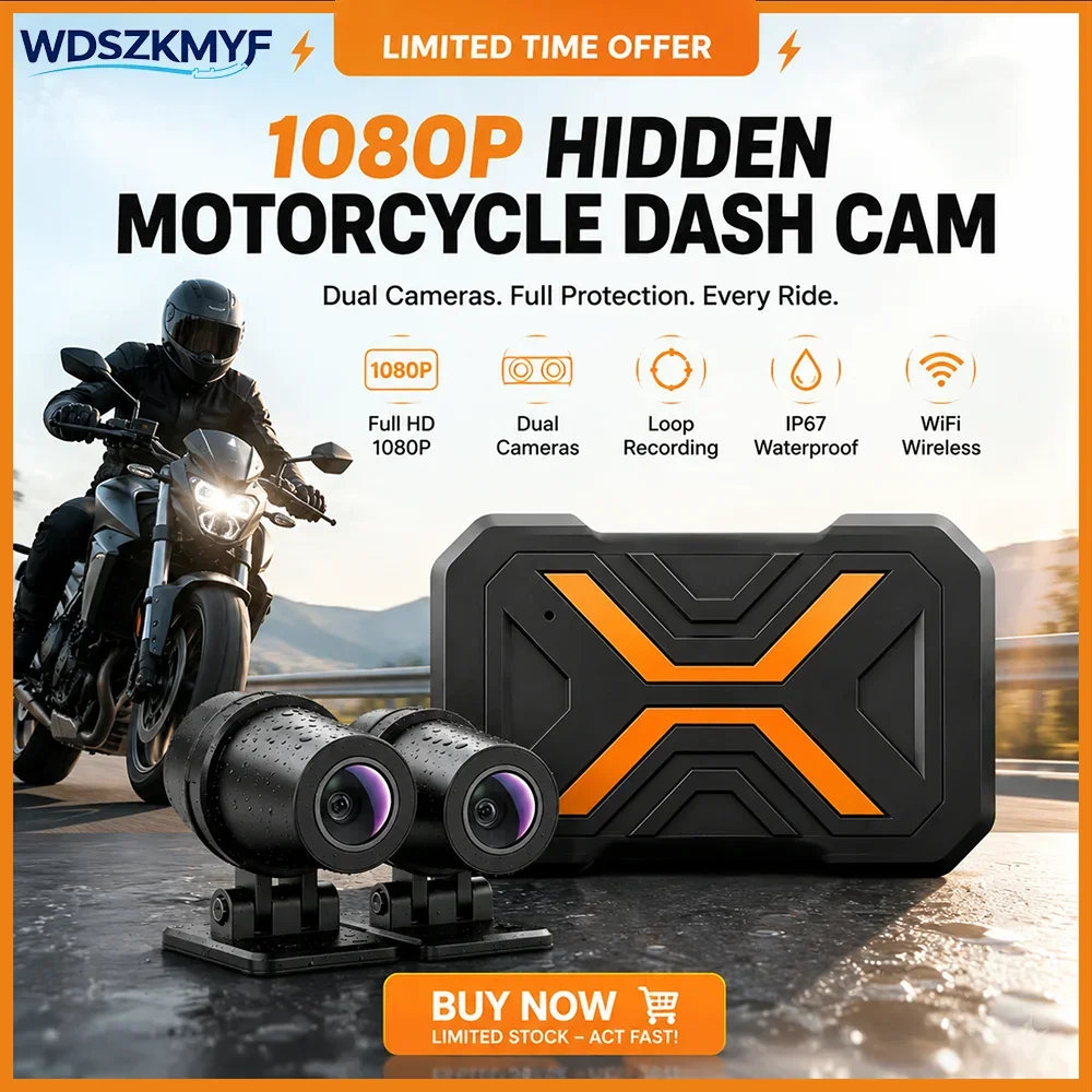 Dual Front Rear Lens 1080P Motorbike Recorder IP67 Waterproof WiFi Connection EIS Anti-Shake Outdoor Sports Motorcycle Dash Cam