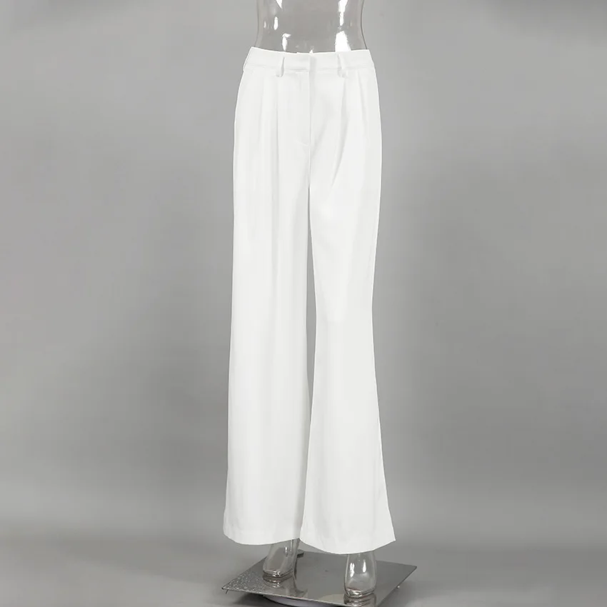 White Wide Leg Pants Euro-America Style New Style High Waist Fashion All-match Simple Casual Autumn Women Trousers