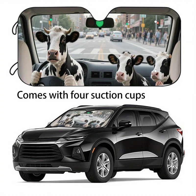 

1pc Humorous Animal Car Sun Visor - UV Protection & Window Cooling, Foldable Polyester Car Window Cover For All Vehicles, Fun Gi