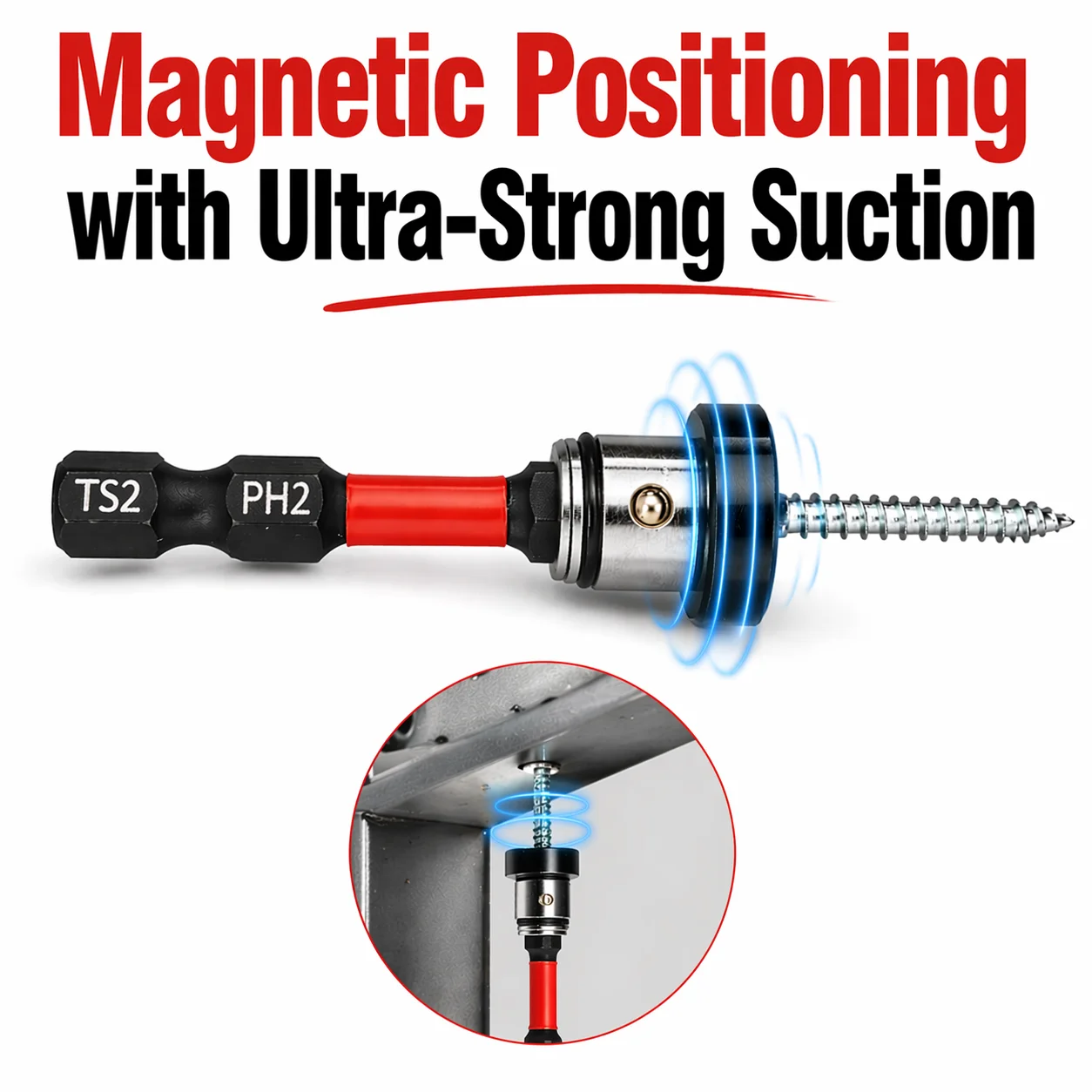 Rafford Magnetic Screw-Locating Bit Holder — 1/4-inch Hex Shank, PH2/TS2 Bits — Detachable & Adjustable
