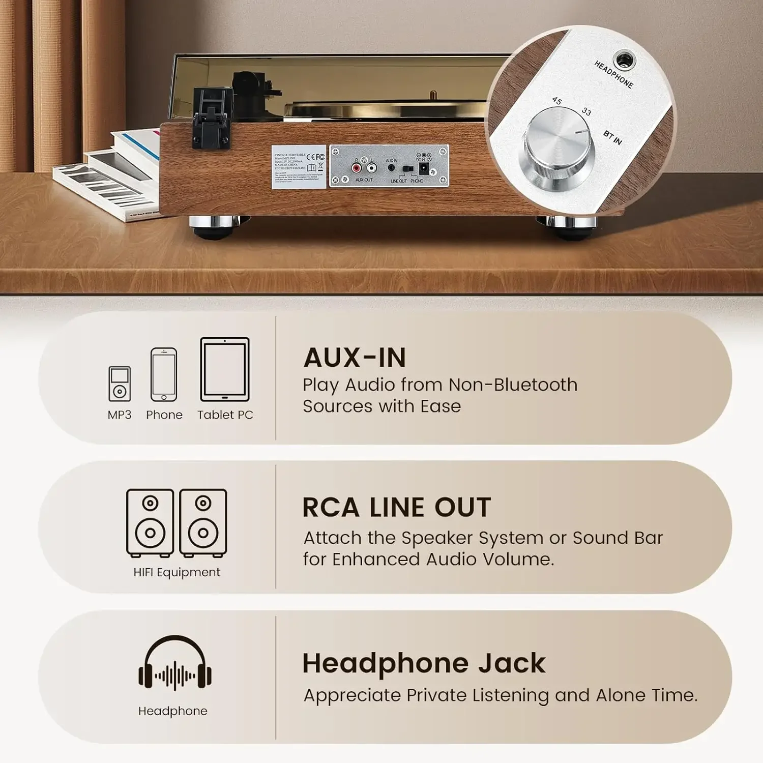 Hot Selling Vinyl Record Player with Magnetic Cartridge AT-3600L Bluetooth Turntable with Built in Speakers Auto Stop 33&45 RPM