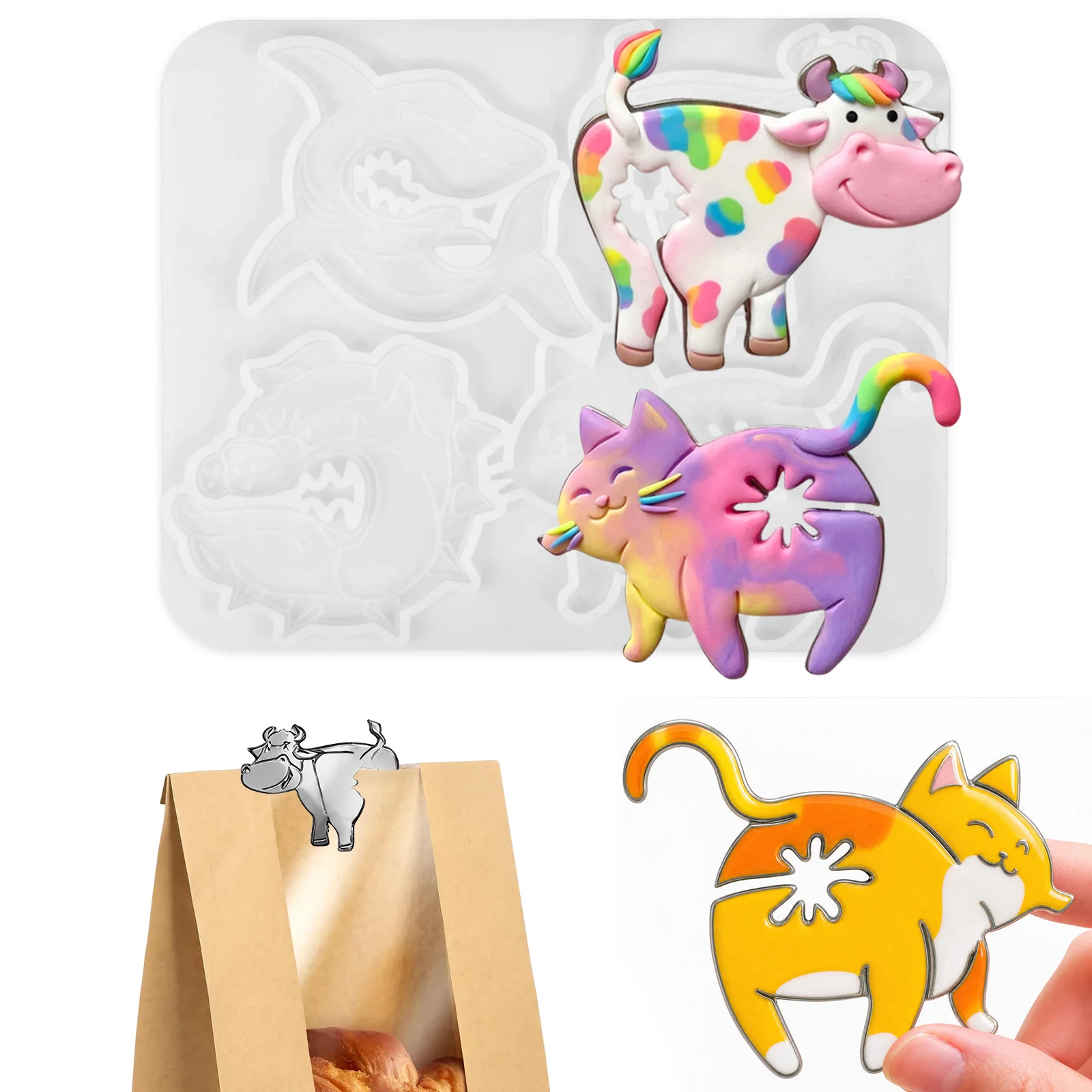 4Pcs Silicone Resin Mold Reusable Bread Bag Clip Resin Molds Funny Animal Shapes Sealing Tool Silicone Molds for DIY Crafting