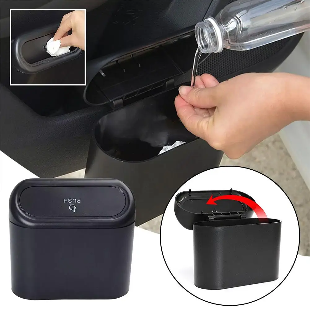 Universal Car Organizer Clamshell Trash Bin Hanging Storage Pressing Case Trash Box Black Vehicle Square Can ABS Garbage Du Z3R4