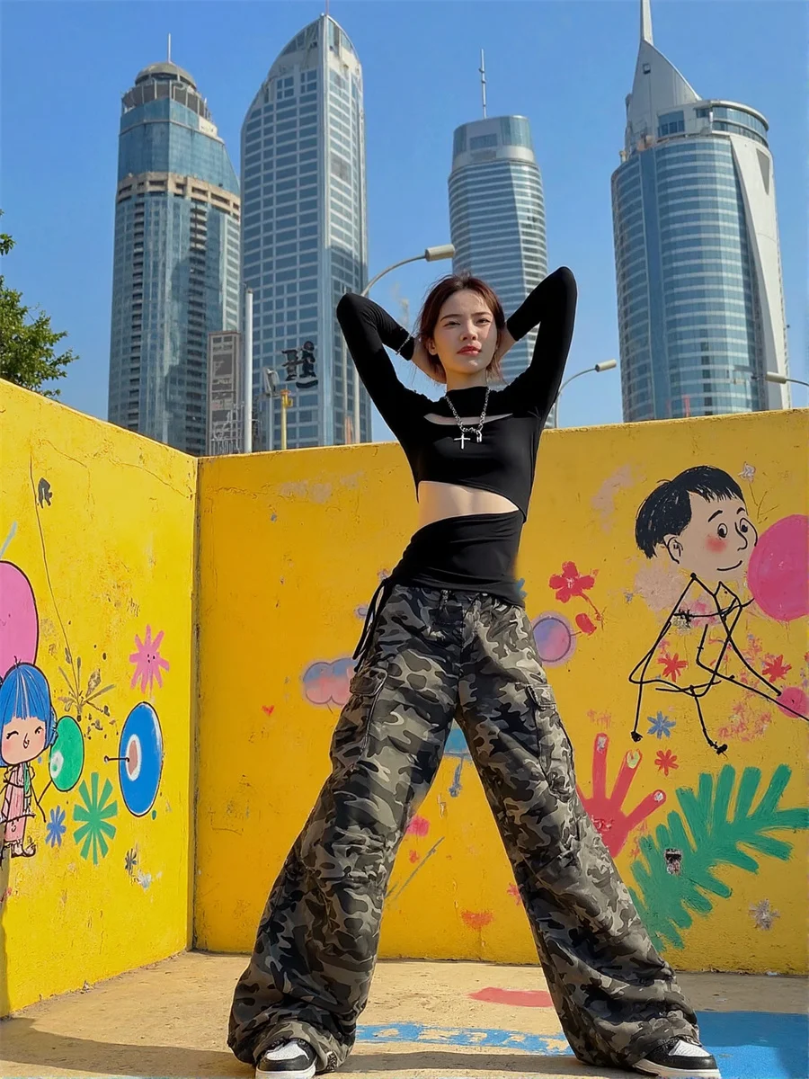 

Женские брюки-карго, трендовые широкие брюки для танцев, женские движения, свободные, удобные, с высокой талией, дышащие, легкие, мягкие, нежные драпировки, повседневные