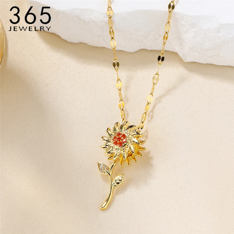 365 Exquisite Luxury Colorful Zircon Sunflower Flower Pendant Necklace for Women Brithday Appointment Party Fashion Jewelry Gift