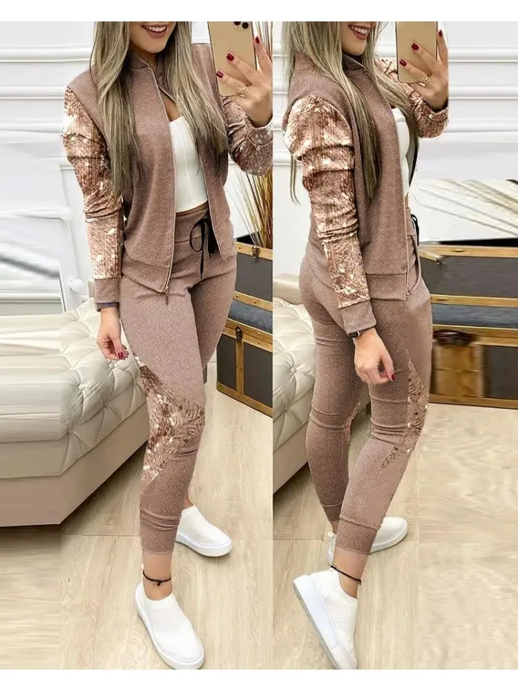 Set Frau 2 Stück Hosen Anzüge Zipper Jacke Hosen Trainingsanzug Frauen Patchwork Sportwear Casual Weibliche Jogging Anzug Plus Größe XL