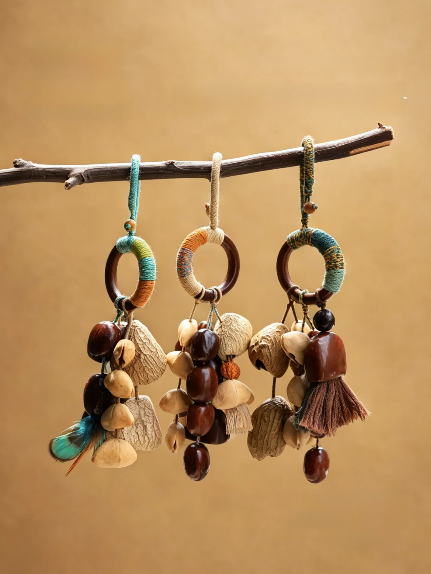 Menswear Natural Fruit  Handmade Bell Car Hanging Decoration Bag Charm Wilderness Healing Style Accessory Gift