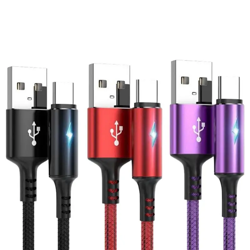 TypeC Charging Cable Super Fast Charger Cord Quick Charge USB C Charging Cable LED Light Fast Charging Cable Phone Charger Cable