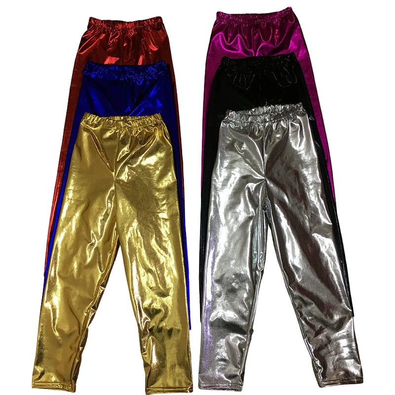 Long-length pants, shiny leather, jazz dance,  modern dance, hip-hop performance, stretchable pants for both men and women.