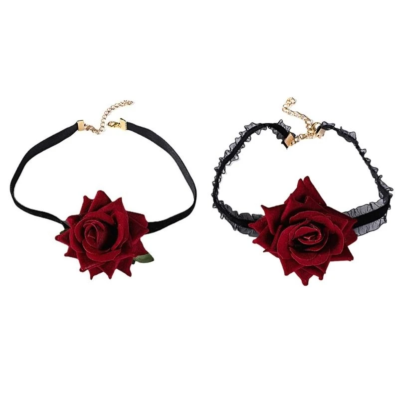 5ASD LOLITA-ROSE FLOWER HCOKER RETRO GOTHIC PUNK BUNK NETLACE LACE RECK CHOUR