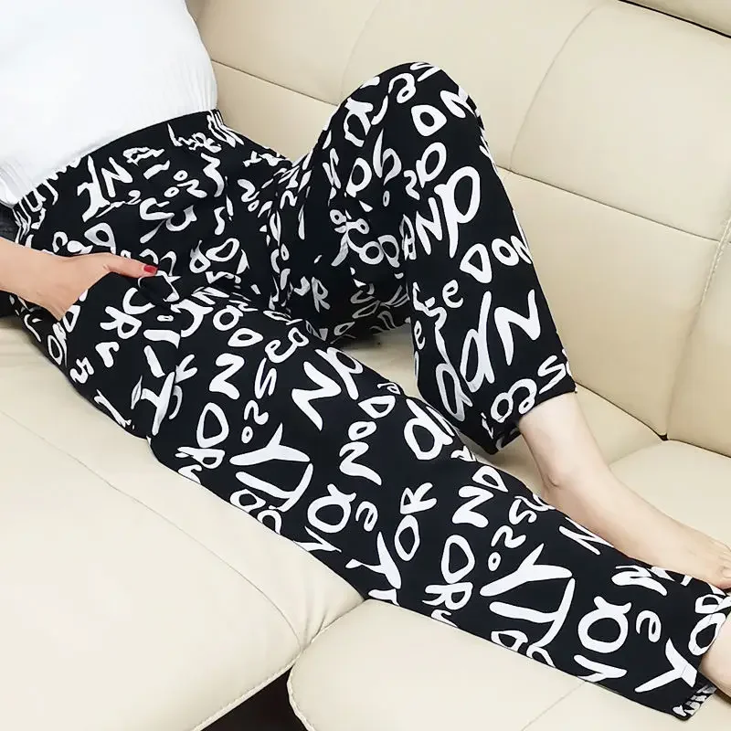 Absorb Sweat Harem Pants Thin Floss Silk Fallow Loose Large Size Pajama Pants Comfort Soft Summertime Cool Rayon Cotton Female