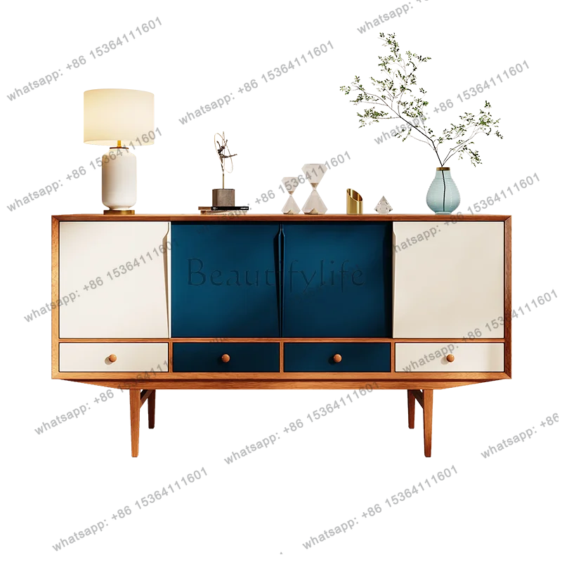 Medieval style dining side cabinet color matching cherry wood entrance entrance cabinet household solid wood storage