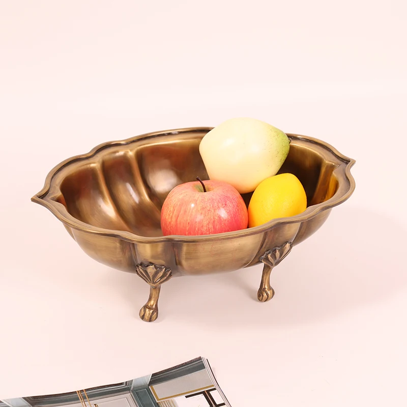 Brass Key Storage Tray Tray Decoration Fruit Plate Dried Fruit Tray High-End Luxury Soft Decoration Nordic American Style