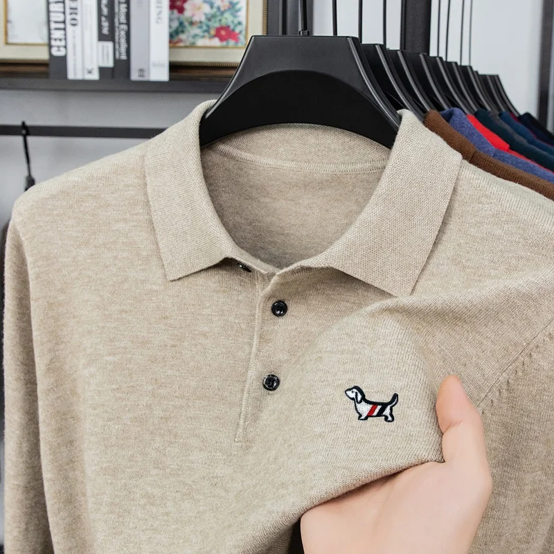 

Luxury Brand/Men's Lapel Hood Long Sleeves Knitwear Autumn Winter New Dog Print Soft Sweater Fashion Business Handsome Men'swear