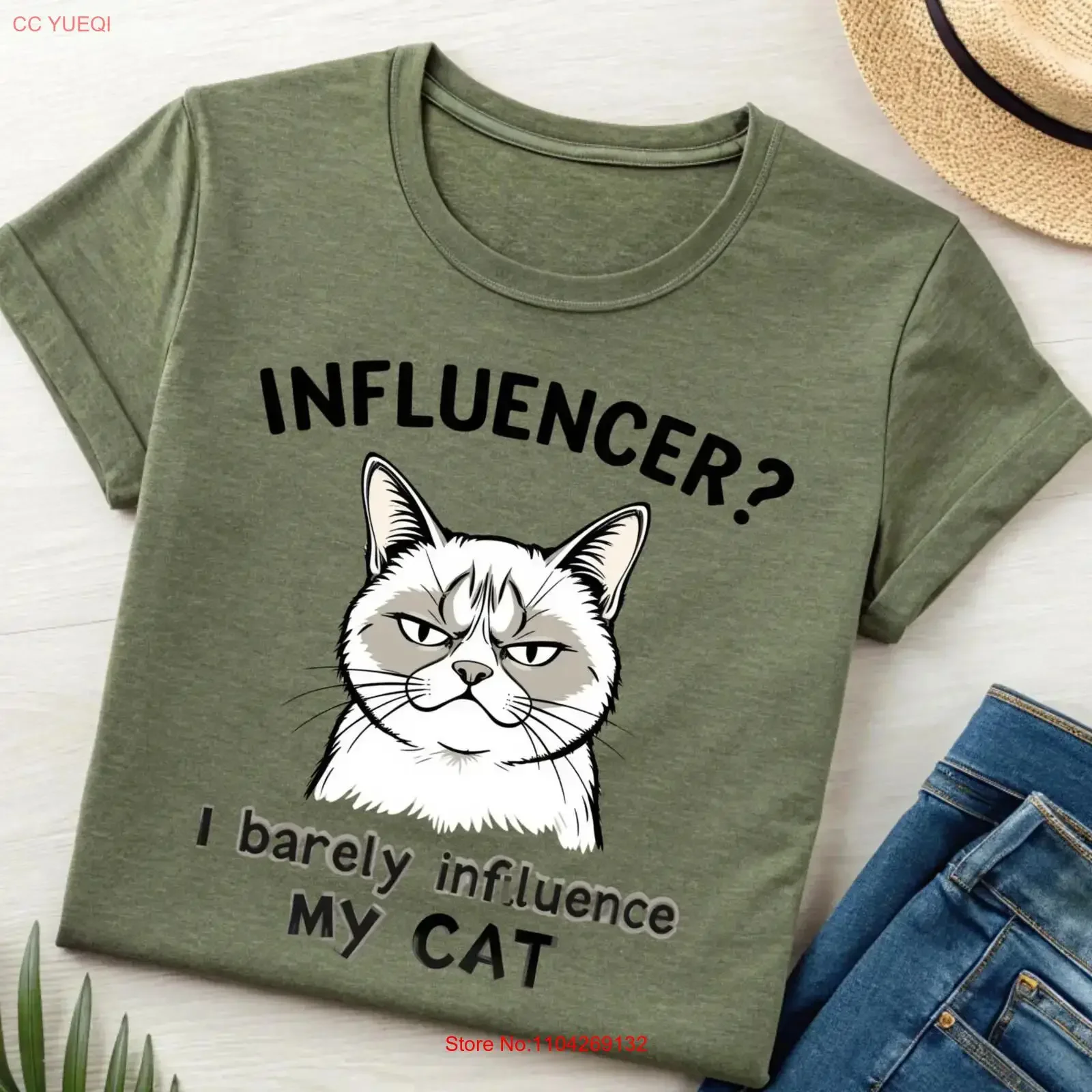 Influencer I Barely Influence My Cat T Shirt Sarcastic Meme Funny Anti Lover Humor joke vintage Washed Stretched