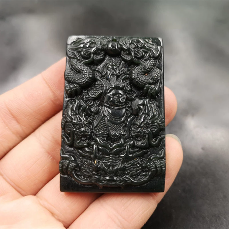 Double-sided Hetian green jade Kung Fu pendant necklace, stylish and versatile