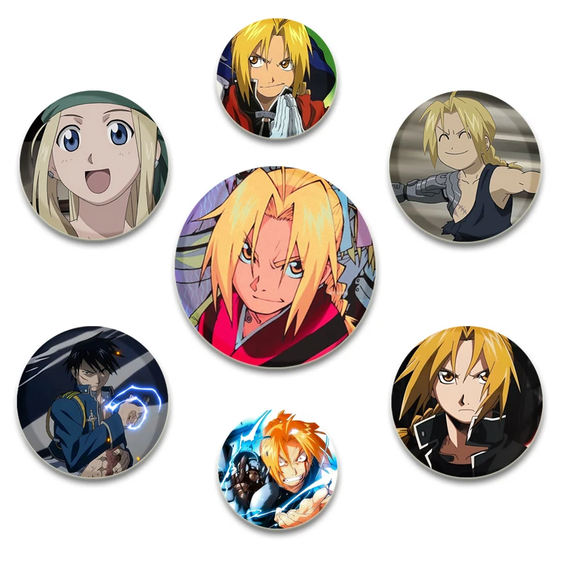 58mm Anime Fullmetal Alchemist Pins Tinplate Badge DIY Custom Cartoon Brooches for Fans Collection Gifts Clothes Hat Decoration