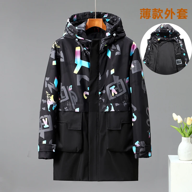 180KG Men Parka Winter Plush Liner Loose Jacket Men Fashion Thickened Three piece Print Coat Outerwear Plus Size 12XL 11XL 10XL