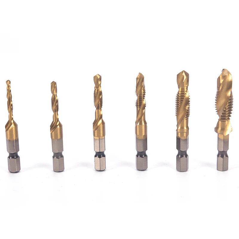 1Pc M3-M10 Hex Shank Titanium Plated HSS Hand Screw Thread Metric Tap Drill Bits