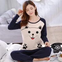 Ensemble de pyjamas 2 pièces fin pour femme, collection automne 2026, col rond, motifs ours et chat tasse, hauts de pyjama pour couples 1