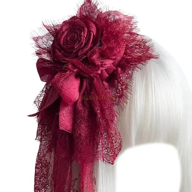 

31BF Anime Hat Hair Clip for Female Lace Flower Hat Hairpin Theme Party Hat