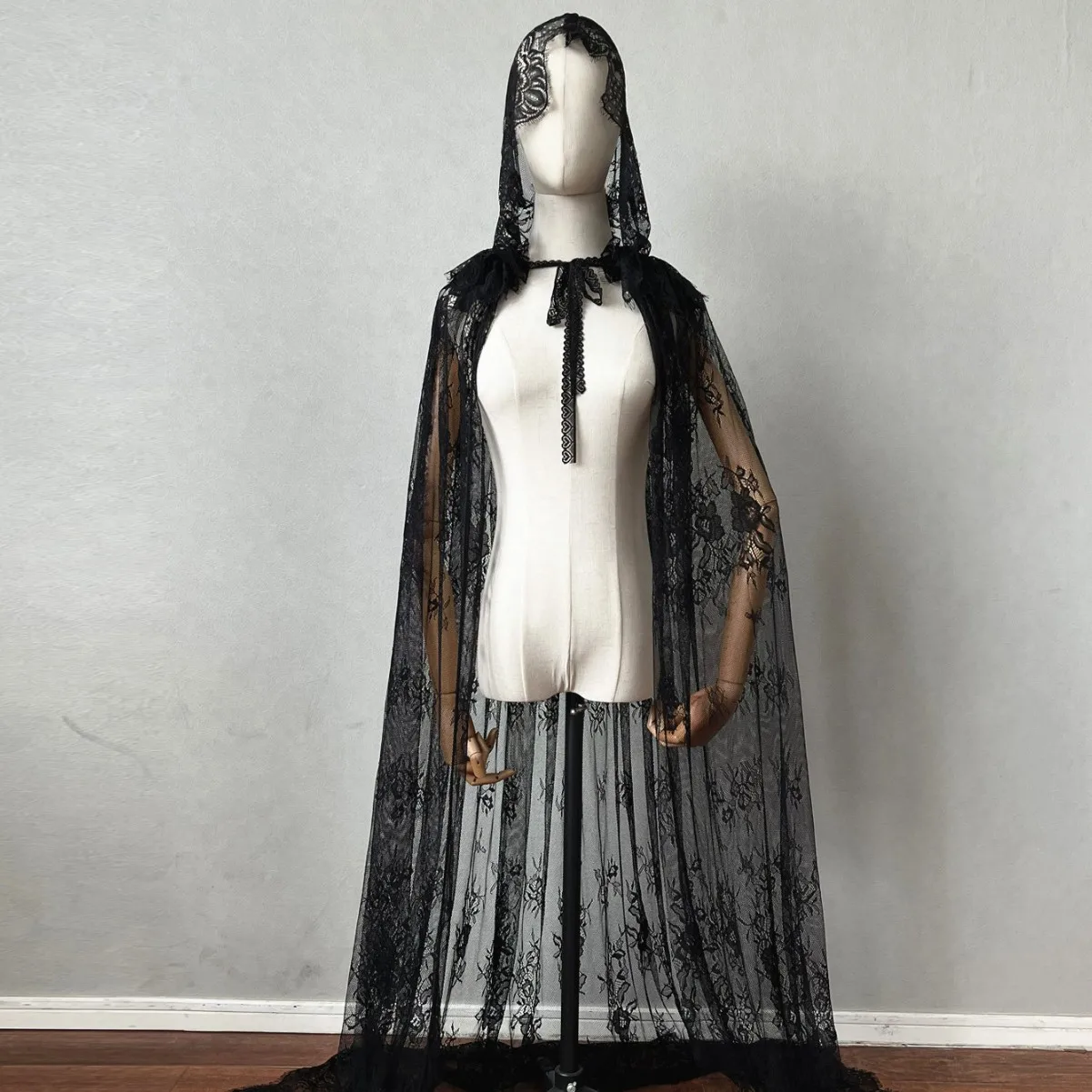 Women's Spring Summer Big Long Black Mesh Pashmina Female Performance Party Show Hooded Shawl Cloak Collar R2555