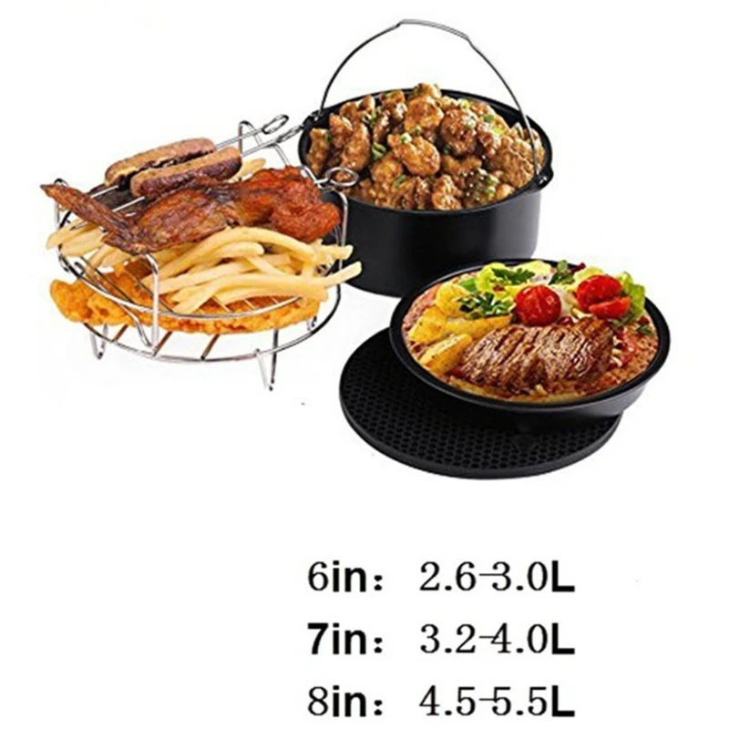 Bộ 5 Phụ Kiện Nồi Chiên Không Dầu Air Fryer 3.5QT 5.8QT Có Giá Bằng Thép Không Gỉ Dropship