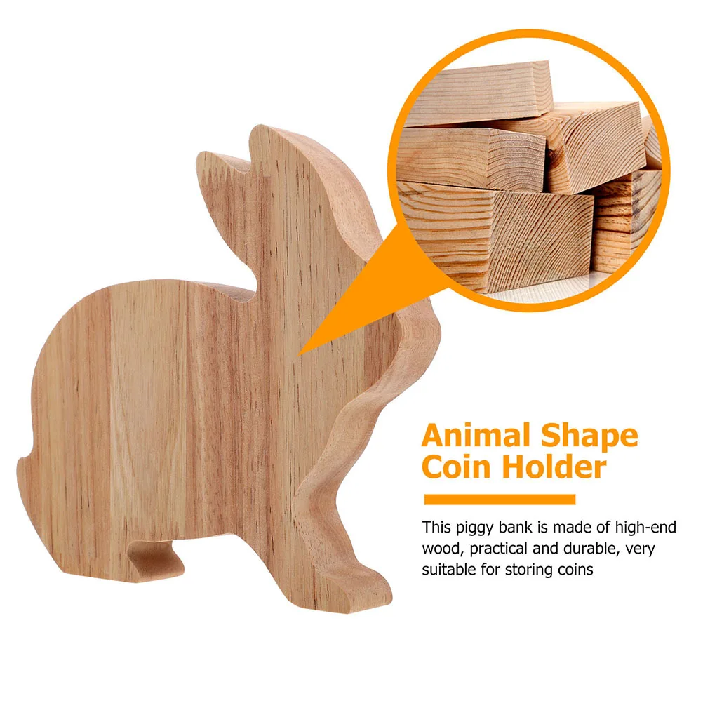 

Rabbit Wooden Piggy Bank Animal Shape Coin Bank for Children Birthday Gift Decoration Animal Money Saving Box Home Decor