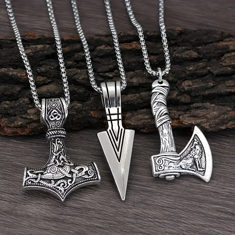 Viking-Inspired Necklaces for Men Premium Silver Grey Alloy Pendant Fathers Day Gift Jewelry