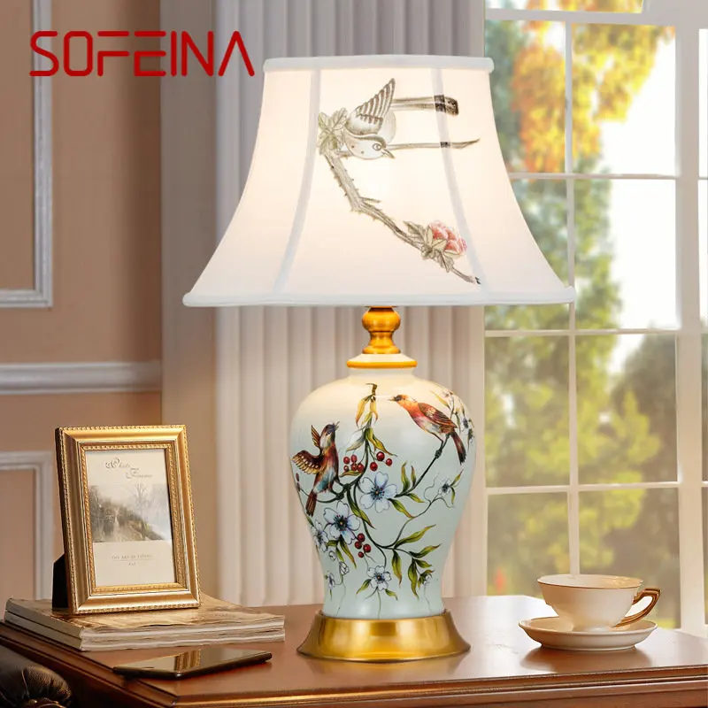 SOFEINA-Cerâmica chinesa LED Candeeiro de mesa, Modern Creative Luxury Desk Light, Moda para casa, sala de estar, estudo e quarto