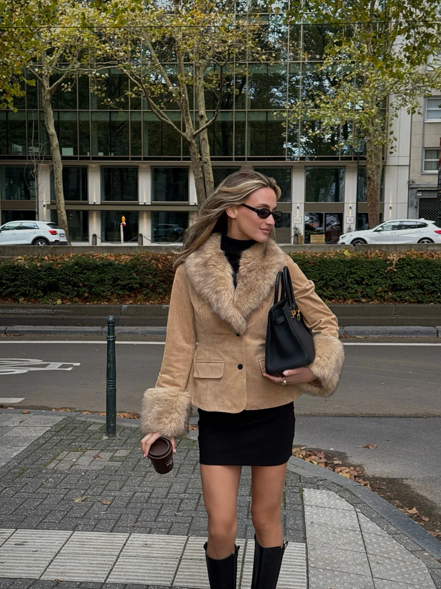 سترة من جلد الغزال بياقة من الفرو قابلة للفصل من BSAY للنساء موضة خريف وشتاء جديدة متينة بأكمام طويلة وسترات قصيرة واحدة الصدر